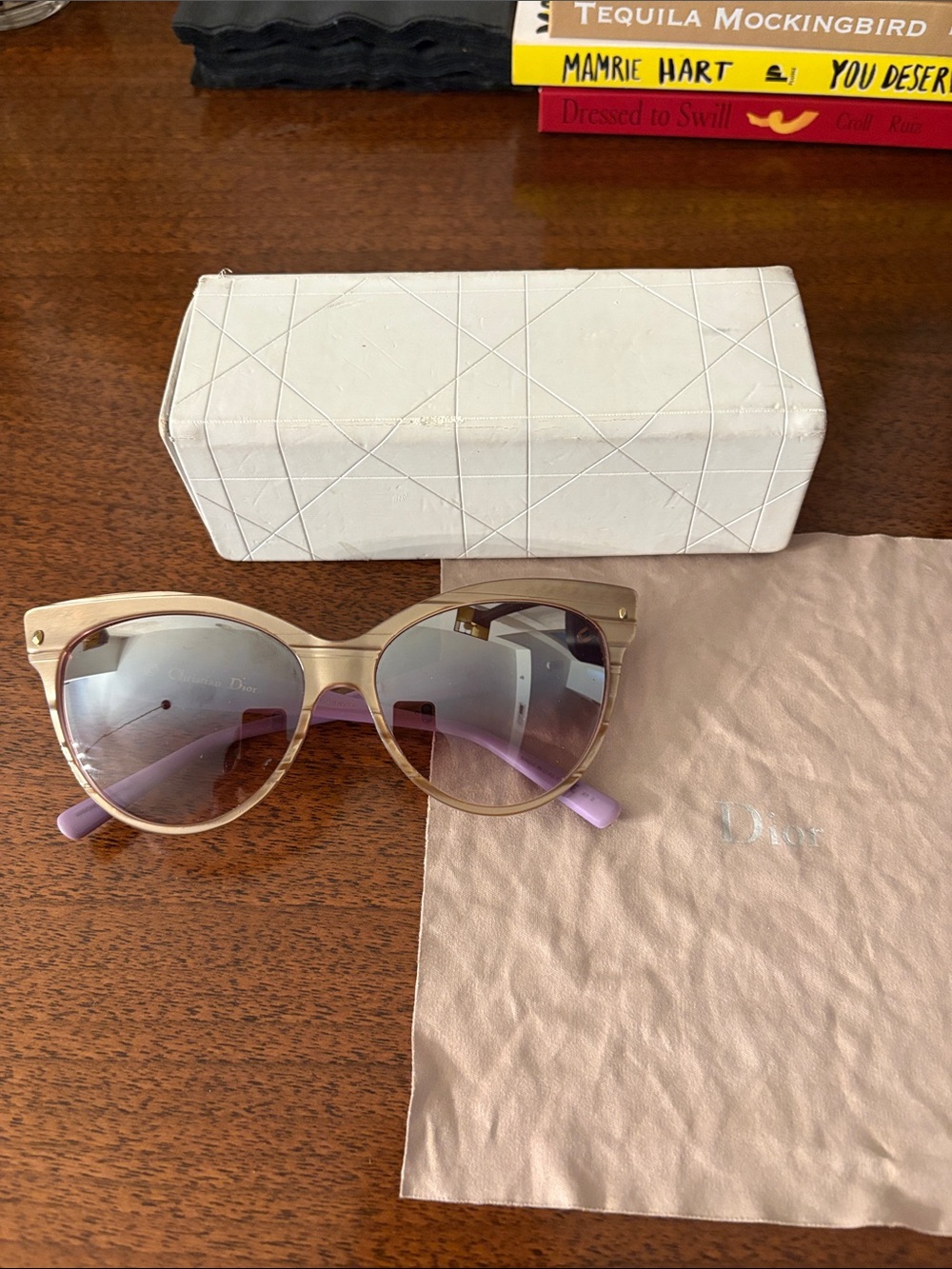 Dior MetallicFrame Sunglasses with Purple Arms and Mirror Gradient Lenses